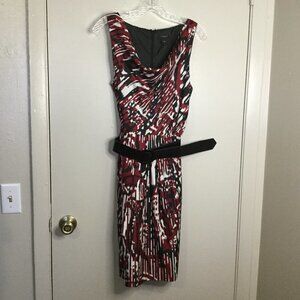 Ann Taylor Red, Black & White Abstract Stripe Career Dress